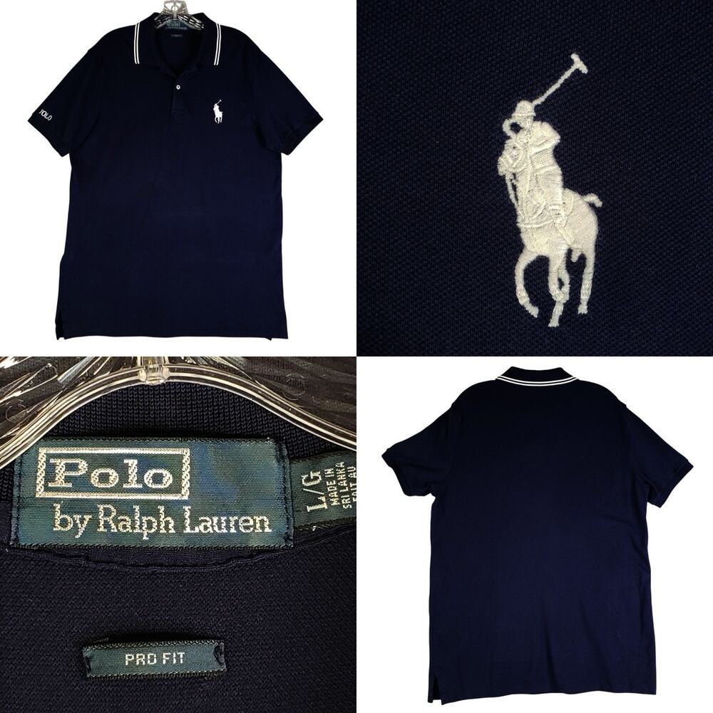 Polo Ralph Lauren Polo Shirt Mens Large L Navy Blue Pima Golf Pro Fit Big Pony